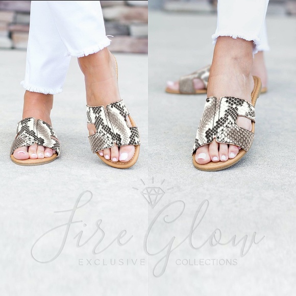 Snake Skin Leatherette Slip-on Sandals - Picture 1 of 3